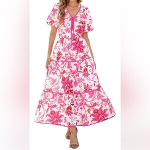 Elegant Pink Floral Maxi Dress Size Small